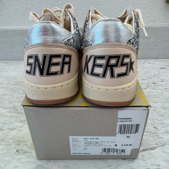 NWT Golden Goose … Silver/Blush Glitter Sneakers (size 34 approx size 3) - Picture 5 of 7